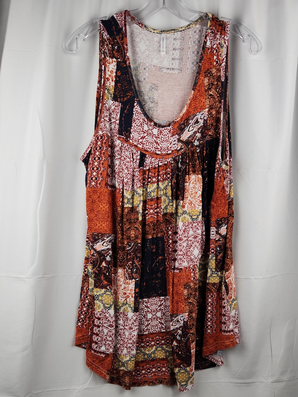 Sleeveless Patchwork Tunic Tank Top - Rust Multi